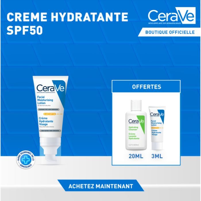 cerave-offre-creme-hydratante-visage-spf-50-52-ml-creme-hydratante-3ml-creme-lavante-20ml-offerts.jpg CERAVE OFFRE CREME HYDRATANTE VISAGE SPF 50 52 ML + CREME HYDRATANTE 3ML + CREME LAVANTE 20ML OFFERTS – Image 1