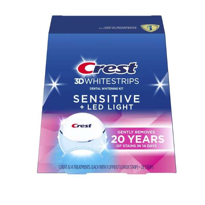 crest-3d-whitestrips-sensitiveled-light-28-strips.jpg CREST 3D WHITESTRIPS SENSITIVE+LED LIGHT 28 STRIPS – Image 1