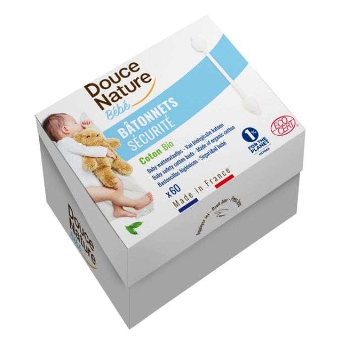douce-nature-bebe-batonnets-coton-bio-60.jpg DOUCE NATURE BEBE BATONNETS COTON BIO 60 – Image 1