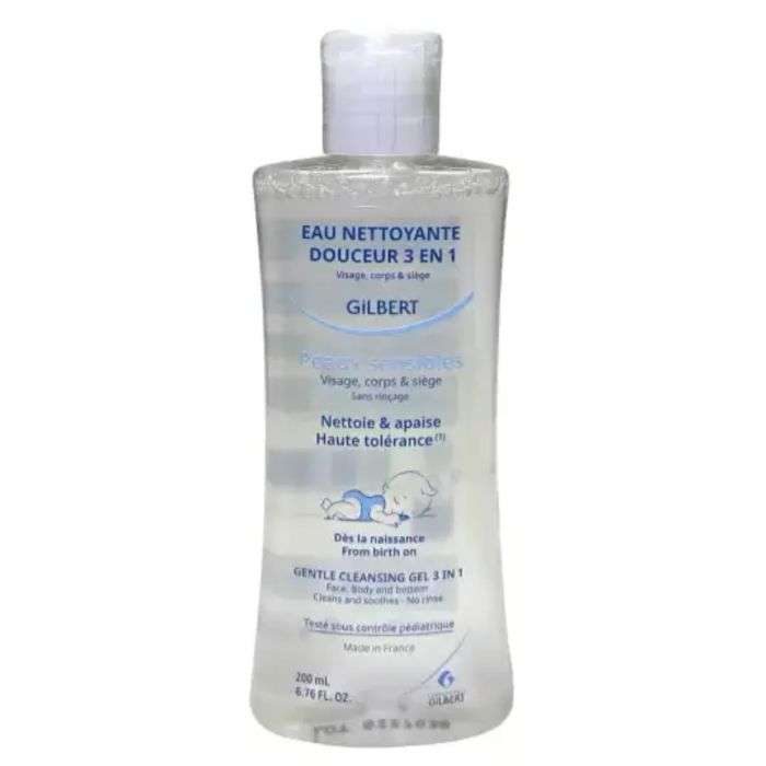 gilbert-gilbert-eau-nettoyante-douceur-3en1-bebe-200ml-nettoyants-liniments-et-talcs.jpg Gilbert Eau Nettoyante Douceur 3en1 Bebe 200ml – Image 1