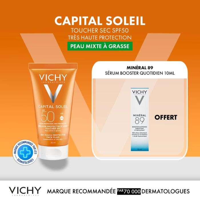 vichy-vichy-offre-capital-soleil-emulsion-protectrice-anti-brillance-peau-mixte-a-grasse-50-ml-spf-50-vichy-mpinerale89-offert-1.jpg VICHY OFFRE CAPITAL SOLEIL EMULSION PROTECTRICE ANTI BRILLANCE PEAU MIXTE A GRASSE 50 ML SPF 50 + VICHY MPINERALE89 OFFERT 10ML – Image 1